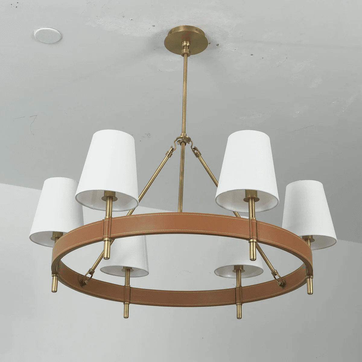 Arianna Leather Curated Solid Brass Chandelier – handcrafted surface texture