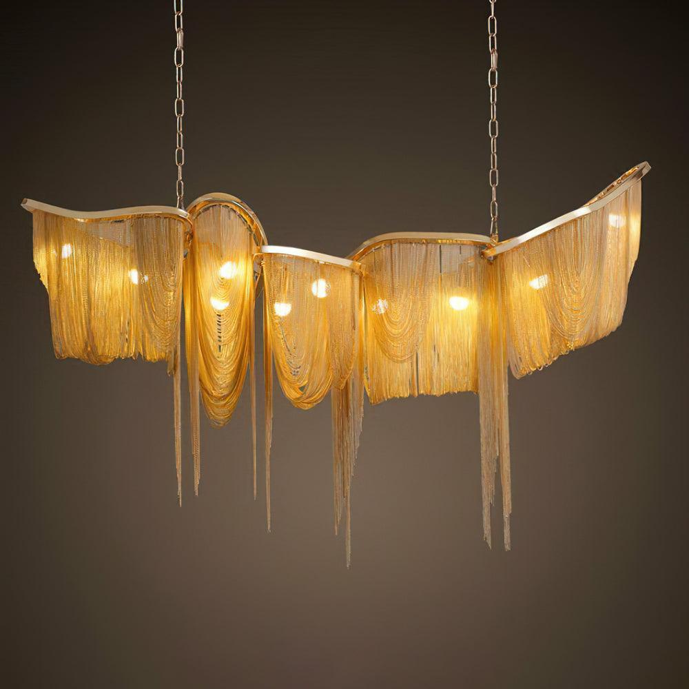 Ark Tassel Curated Finished Iron Chandelier – illuminated warm ambiance setting #1
