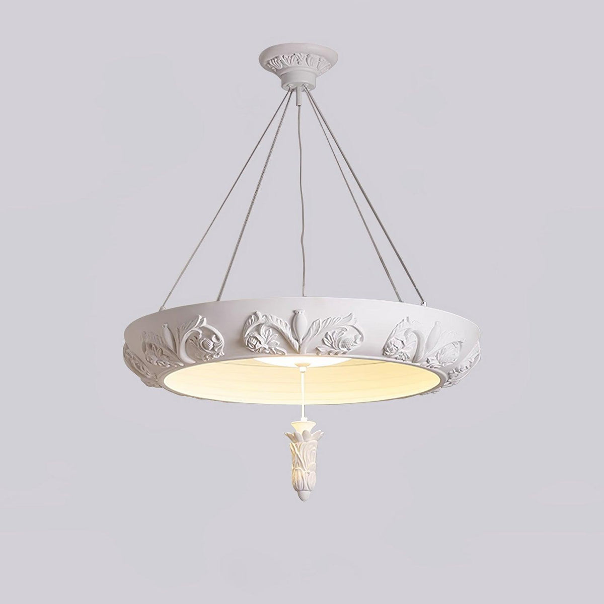 Artistic Carved Curated Iron & Glass Chandelier – architectural ceiling profile #1
