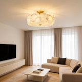 Brass Ceiling Light View 6 | Marble & Brass Drum Ceiling Light | Natural Stone Semi-Flush Mount | Eye-Comfort | JINSHE | JINSHE