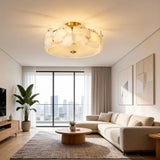 Brass Ceiling Light View 4 | Marble & Brass Drum Ceiling Light | Natural Stone Semi-Flush Mount | Eye-Comfort | JINSHE | JINSHE