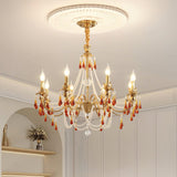 Petala Amber Art Glass Chandelier installed in residential dining space