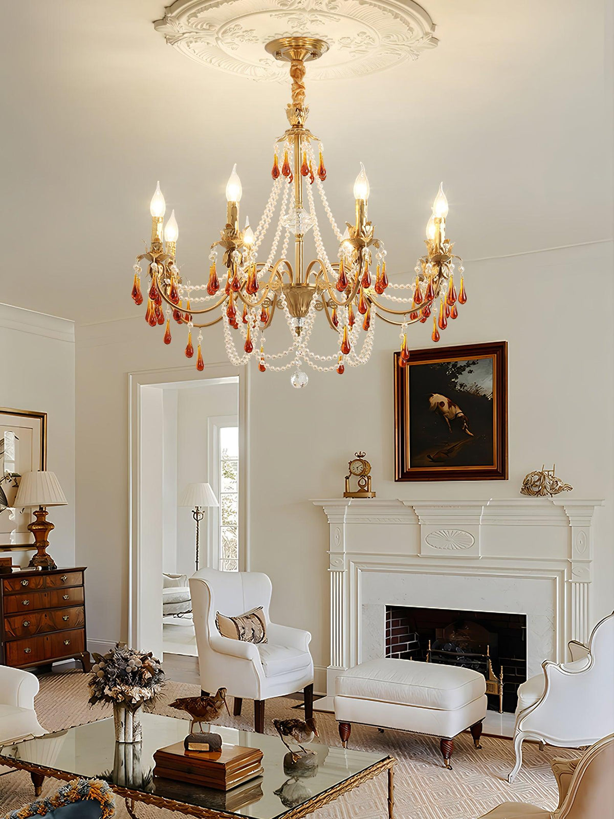 Petala Amber Art Glass Chandelier – structural canopy joint detail