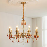 Petala Amber Art Glass Chandelier – illuminated warm ambiance setting #1