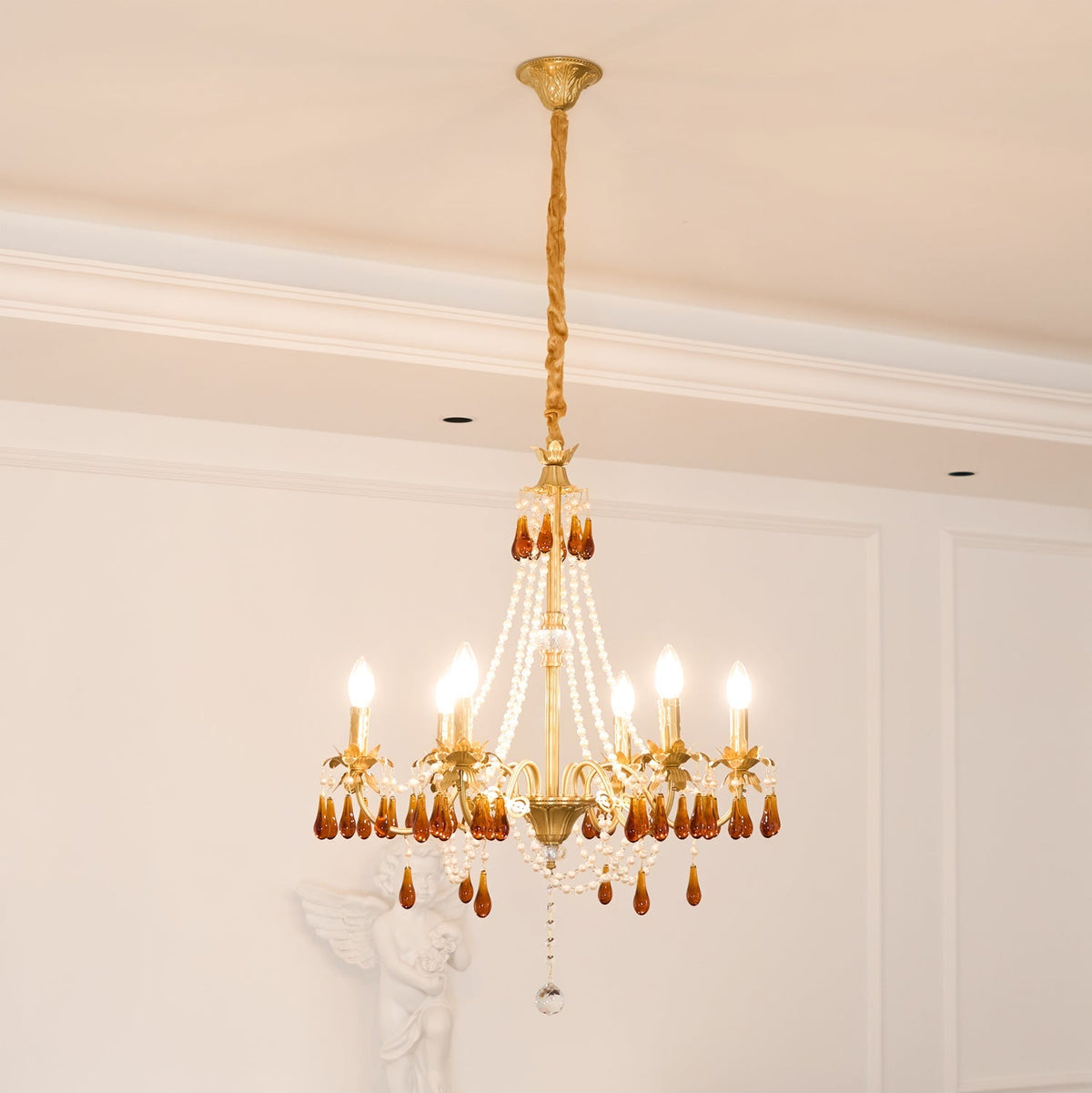 Petala Amber Art Glass Chandelier – 6 heads Size: ∅ 24.4 x H 25.6  Dia 62cm  finish configuration