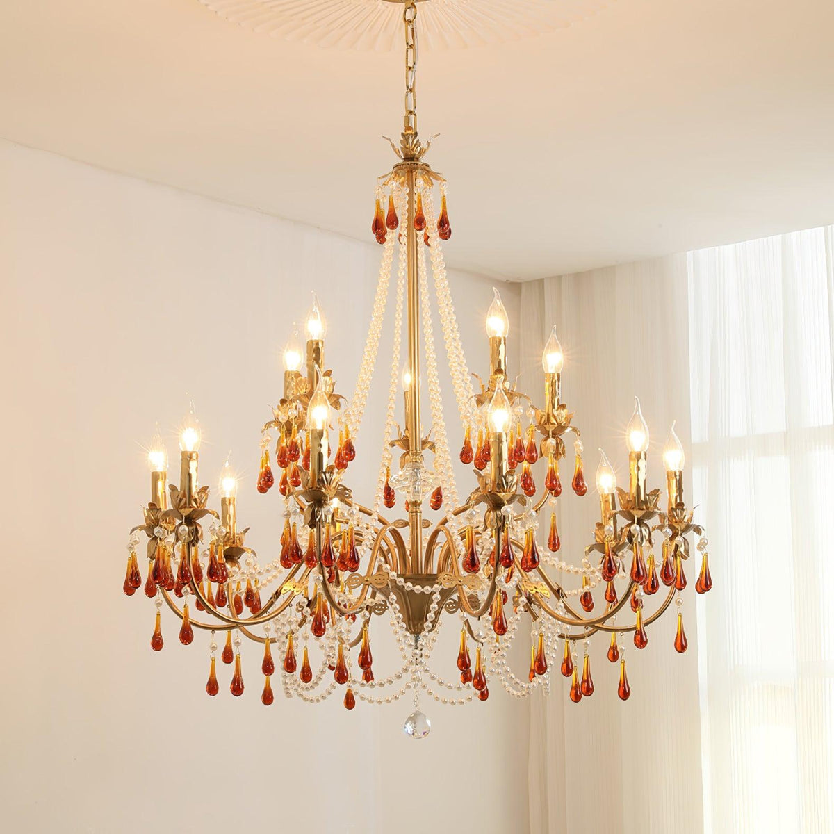 Petala Amber Art Glass Chandelier – handcrafted surface texture #1