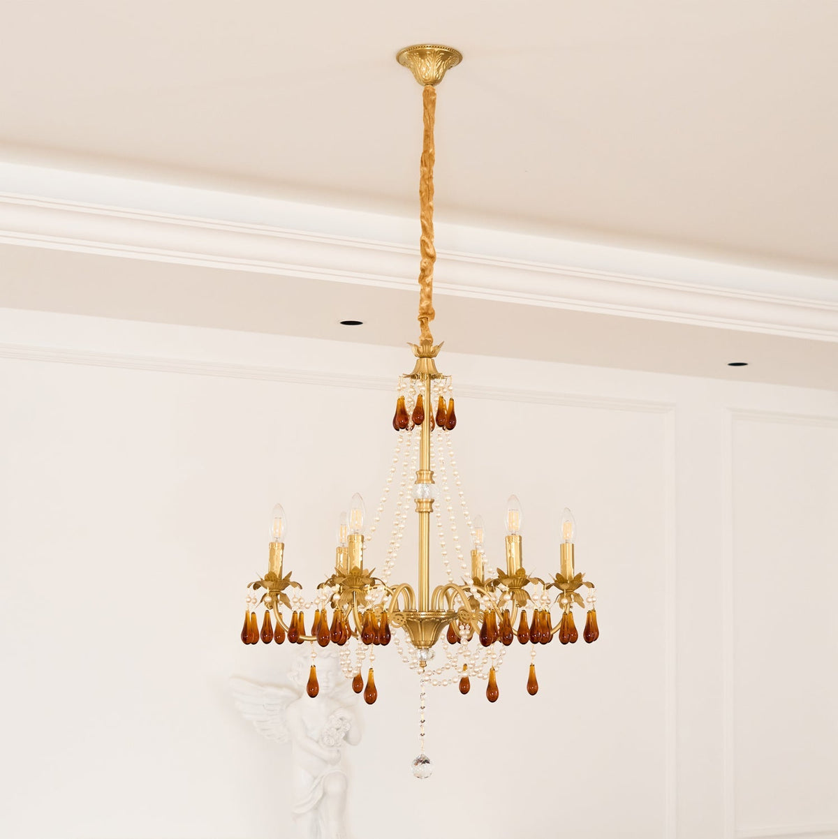 Petala Amber Art Glass Chandelier – dimensional scale reference