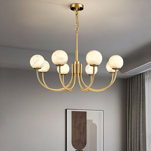Aurelian Alabaster Globe Curated Alabaster Chand installed in residential dining space
