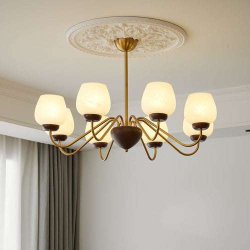 Aurorium Curated Mouth-Blown Frosted Glass Chand installed in residential dining space