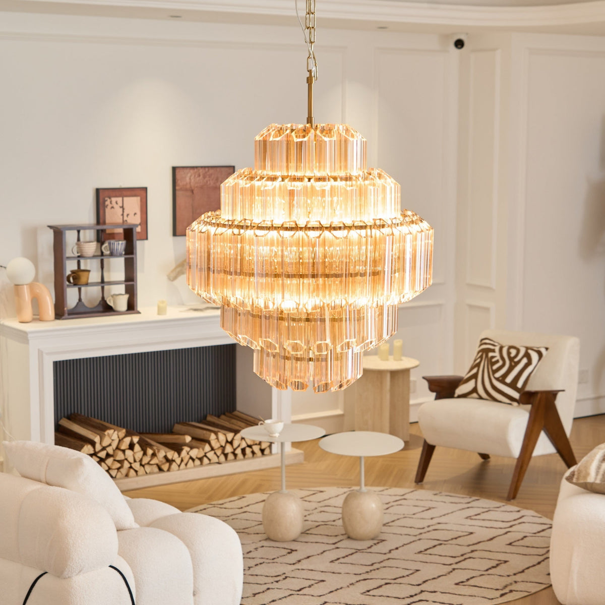 Aurum Cascade Glass Curated Amber Art Glass Chan installed in residential dining space