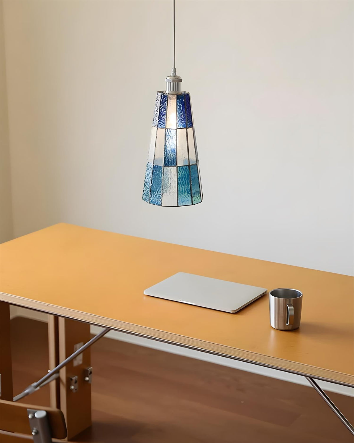 Azurielle Curated Amber Art Glass Pendant Light – spatial dining room perspective