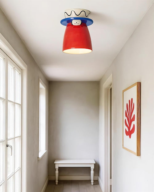 Bambino Curated Hand-Thrown Ceramic Flush Mount installed in residential dining space