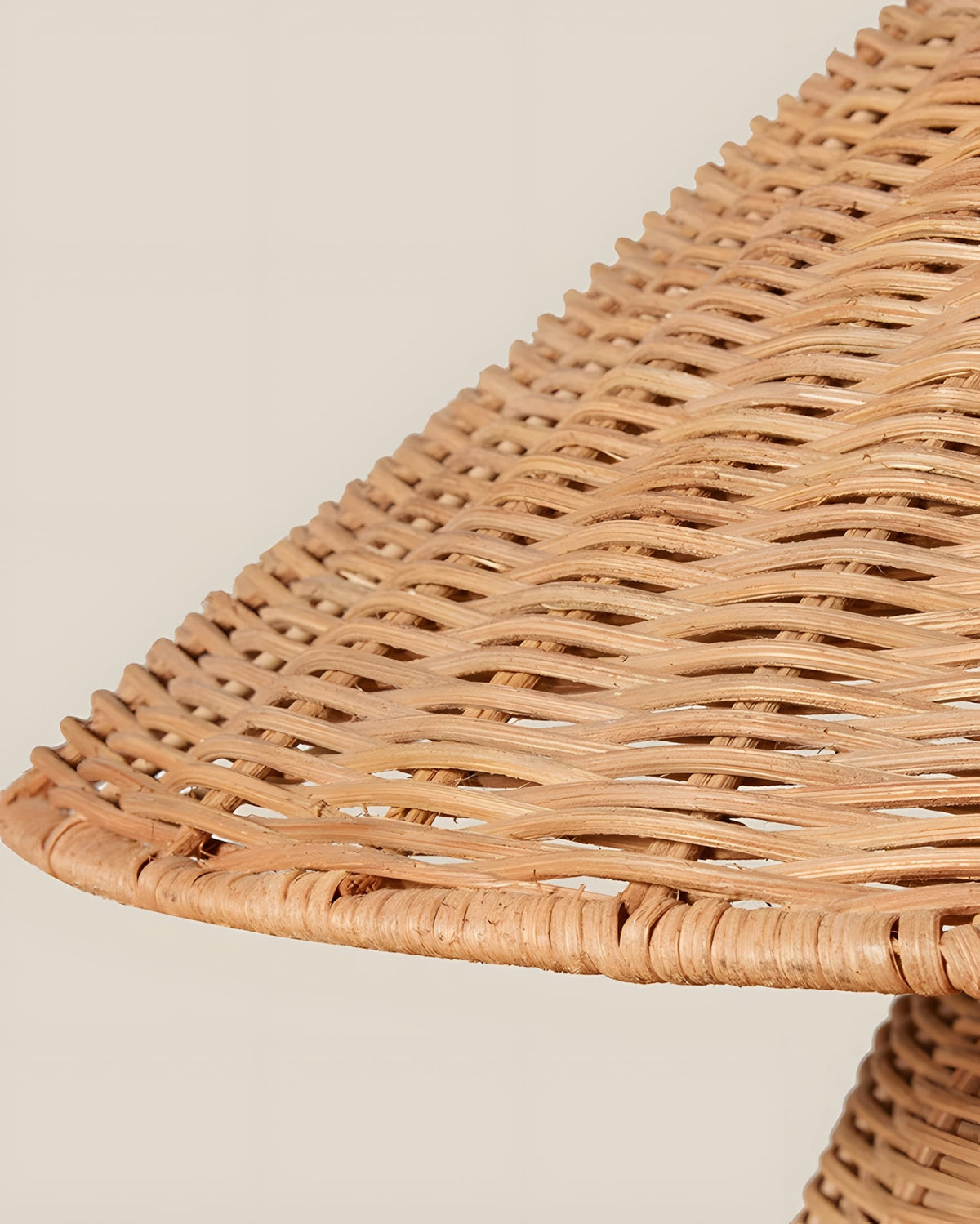 Baskora Curated Woven Rattan Table Lamp – structural canopy joint detail