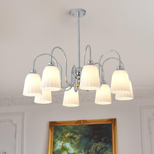 Bauhaus Pleated Curated Mouth-Blown Frosted Glas installed in residential dining space