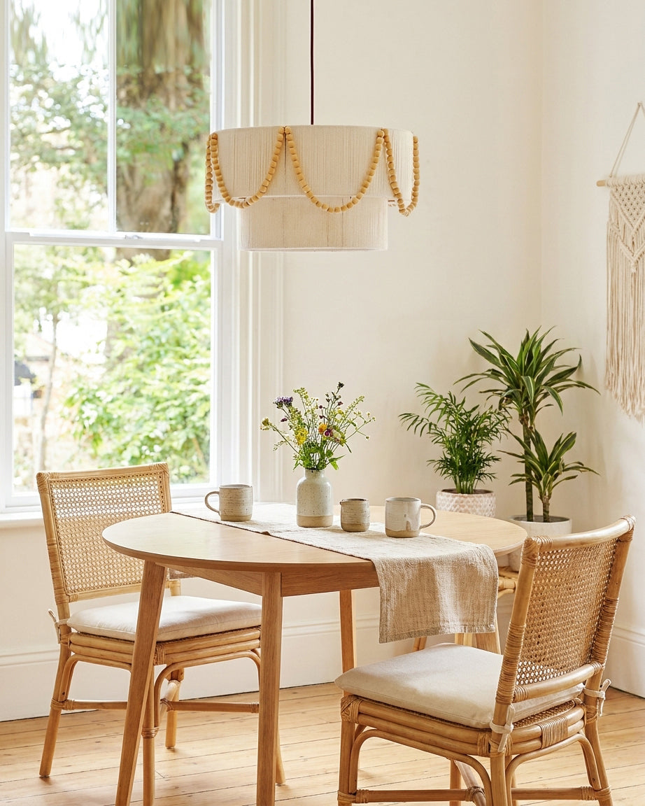 Beadelle Curated Iron & Glass Pendant Light warm illuminated room view