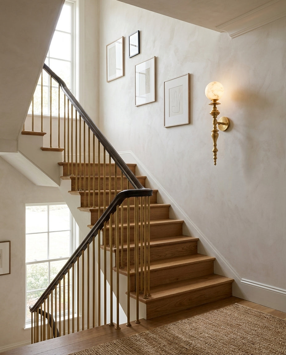 Beatty Alabaster Curated Alabaster Wall Sconce – illuminated warm ambiance setting