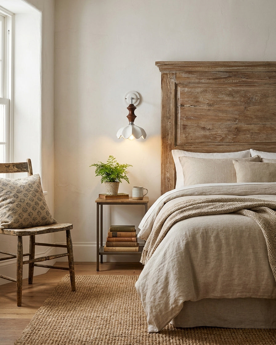 Solid Hardwood craftsmanship detail on Bellune Curated Solid Hardwood Wall Sconce