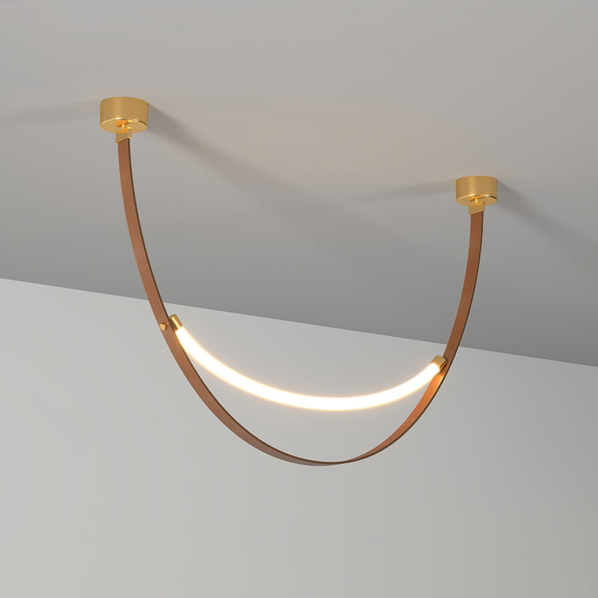 Belt Curated Iron & Glass Chandelier – illuminated warm ambiance setting #1