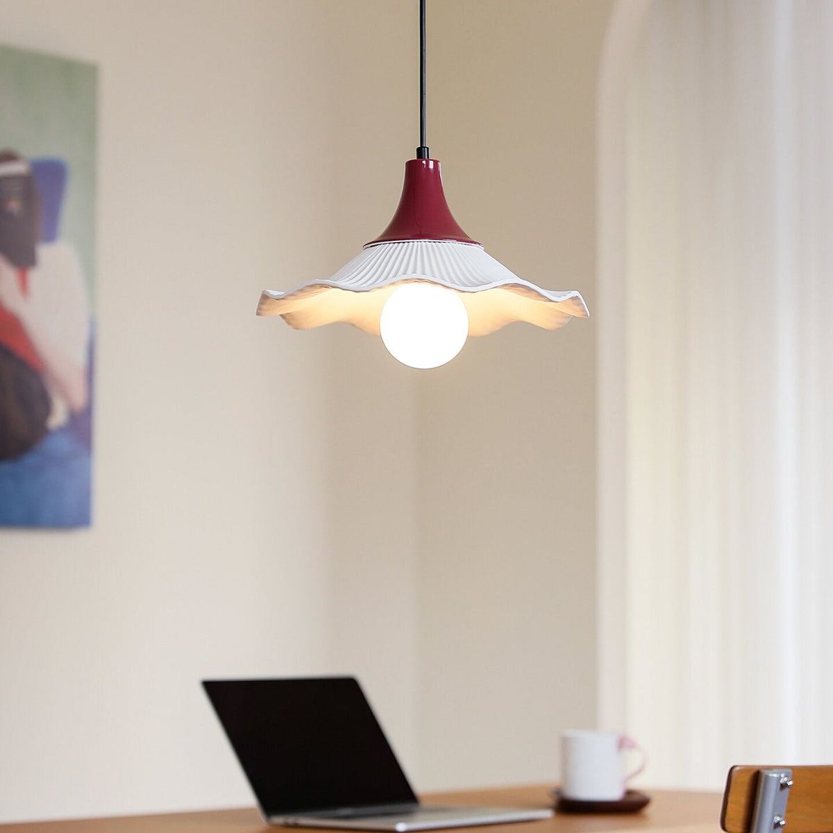 Berry Fluted Curated Hand-Thrown Ceramic Pendant – structural canopy joint detail