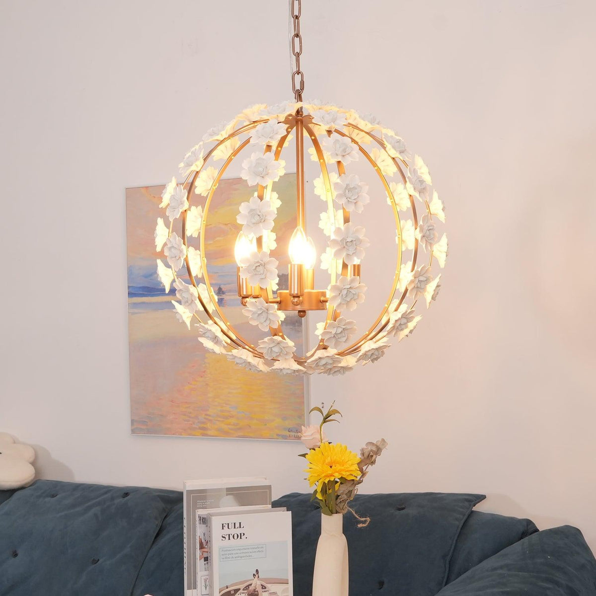 Bianca Floral Orb Curated Hand-Thrown Ceramic Ch – unlit natural material contrast