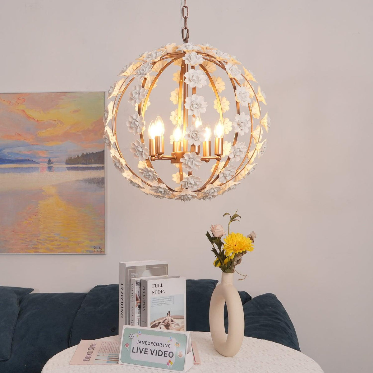 Bianca Floral Orb Curated Hand-Thrown Ceramic Ch installed in residential dining space