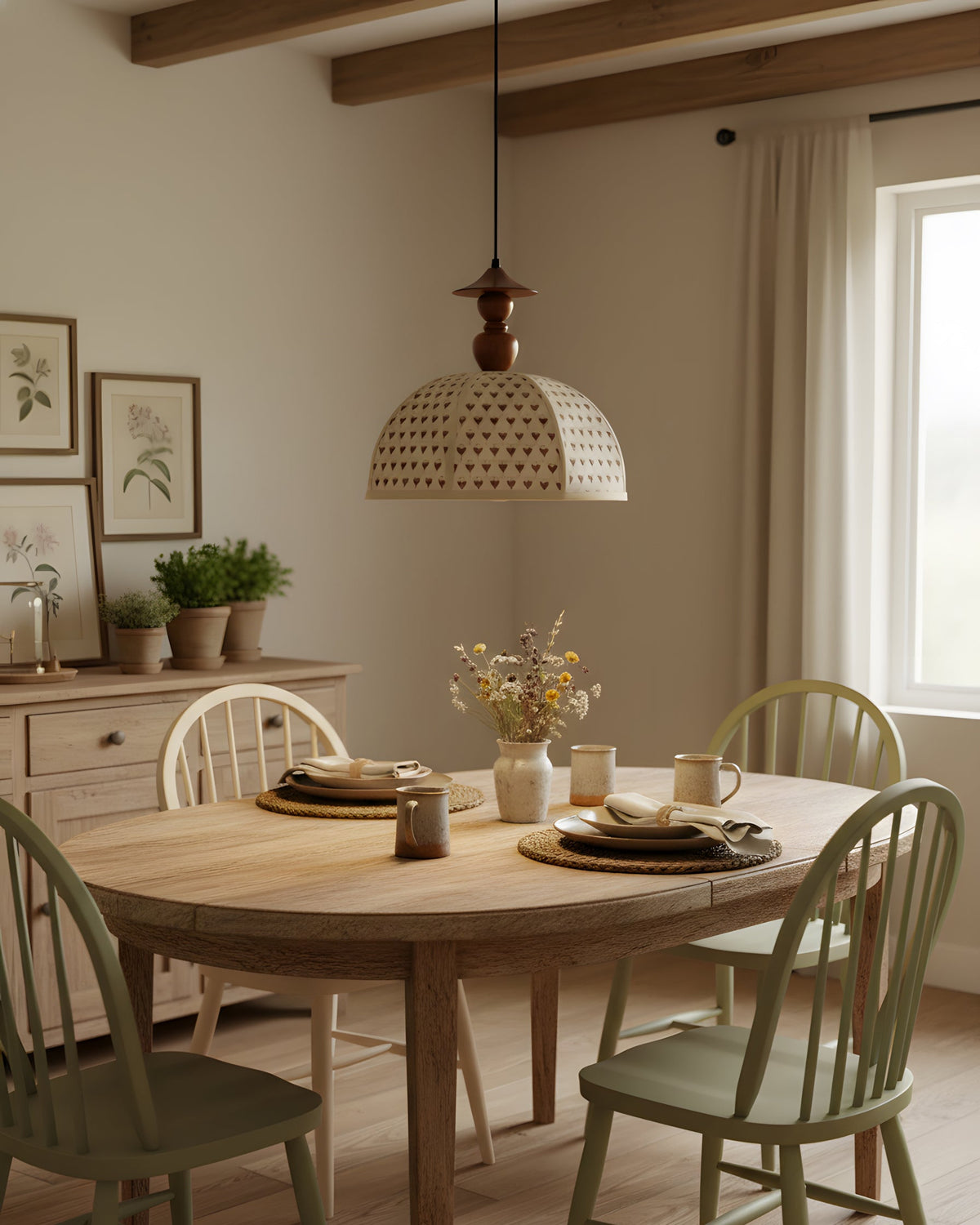 Bloomery Curated Solid Hardwood Pendant Light – illuminated warm ambiance setting