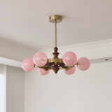 Pink Globe Curated Mouth-Blown Frosted Glass Cha – 6 Heads W 76cm x H 29cm  W 29.9 x H 11.4 finish configuration #1