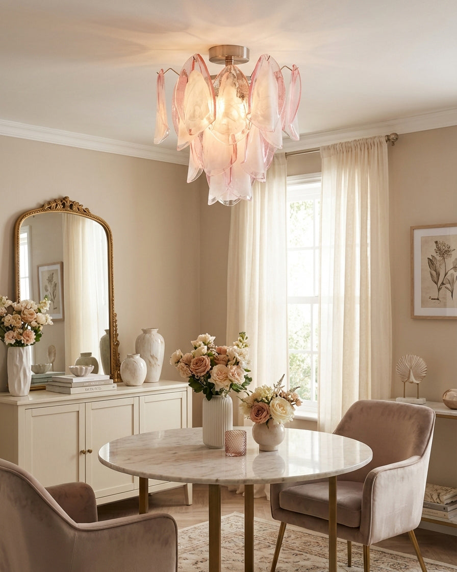 Bluselle Curated Mouth-Blown Frosted Glass Flush – structural canopy joint detail