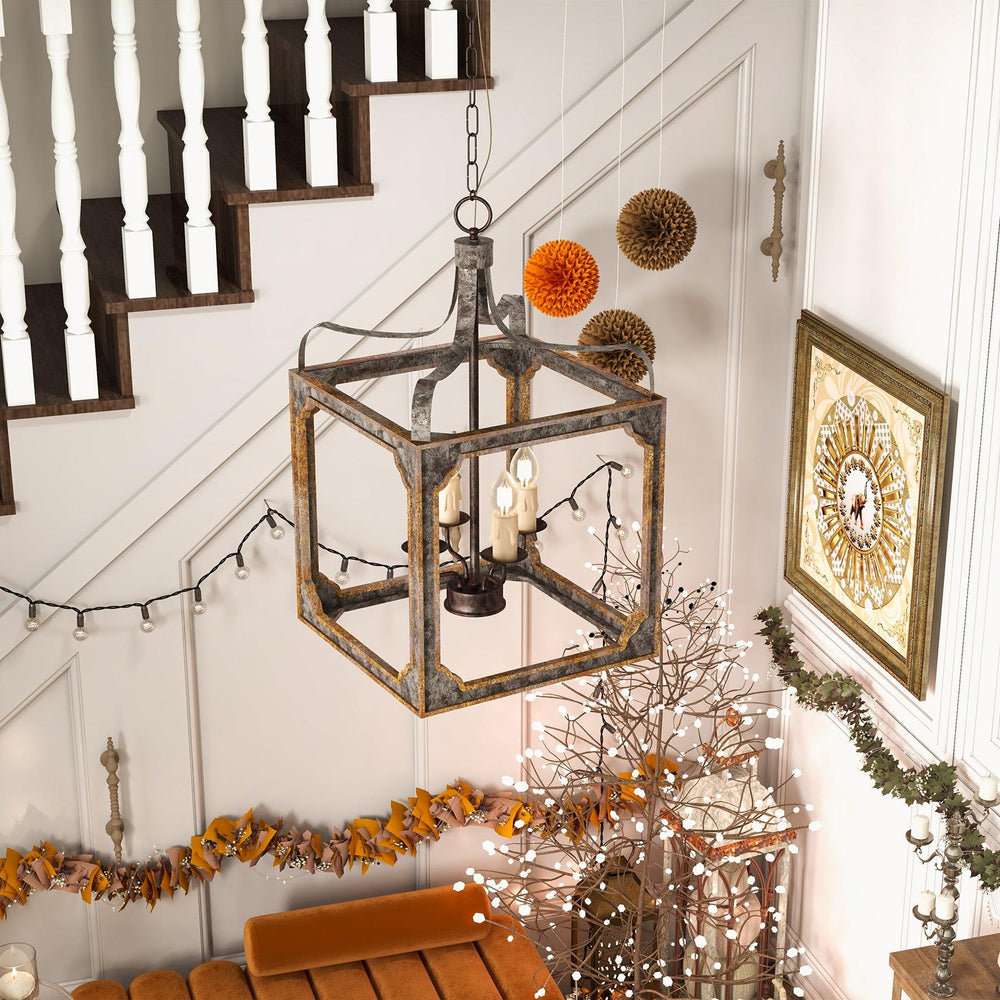 Boho Rustic Cube Curated Finished Iron Chandelie