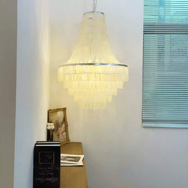 Boho Shell Tiered Curated Iron & Glass Chandelie
