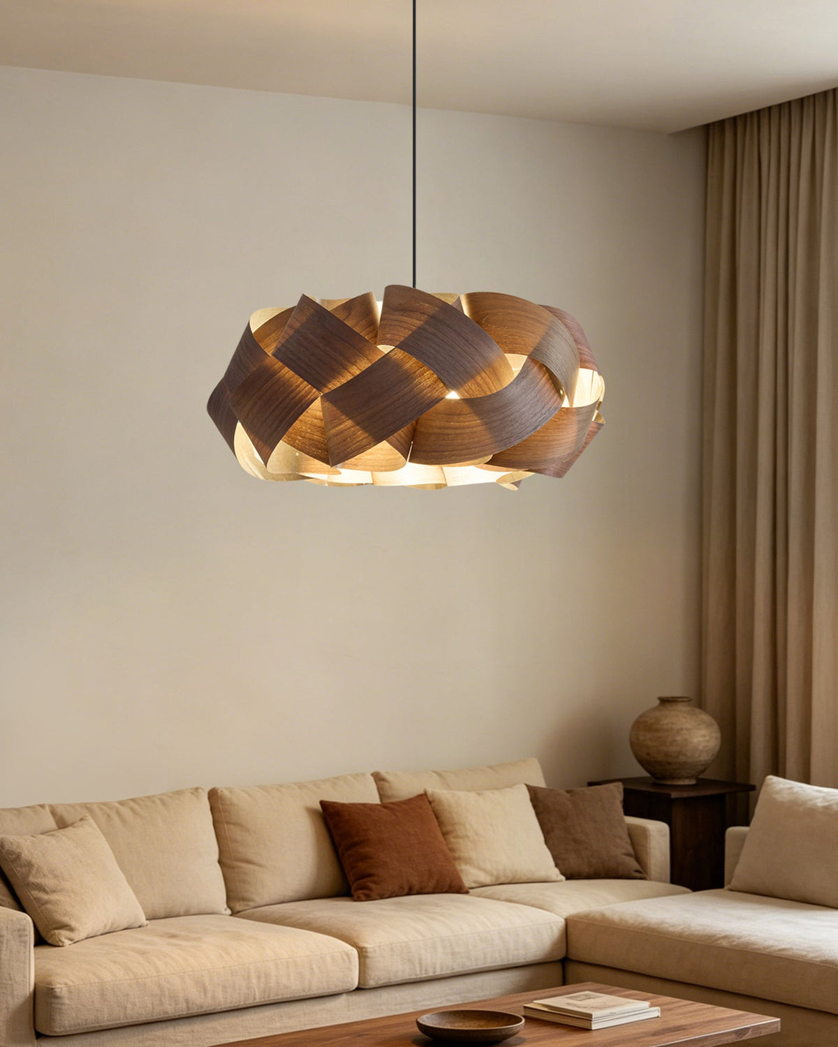 Braella Curated Solid Hardwood Pendant Light – structural canopy joint detail