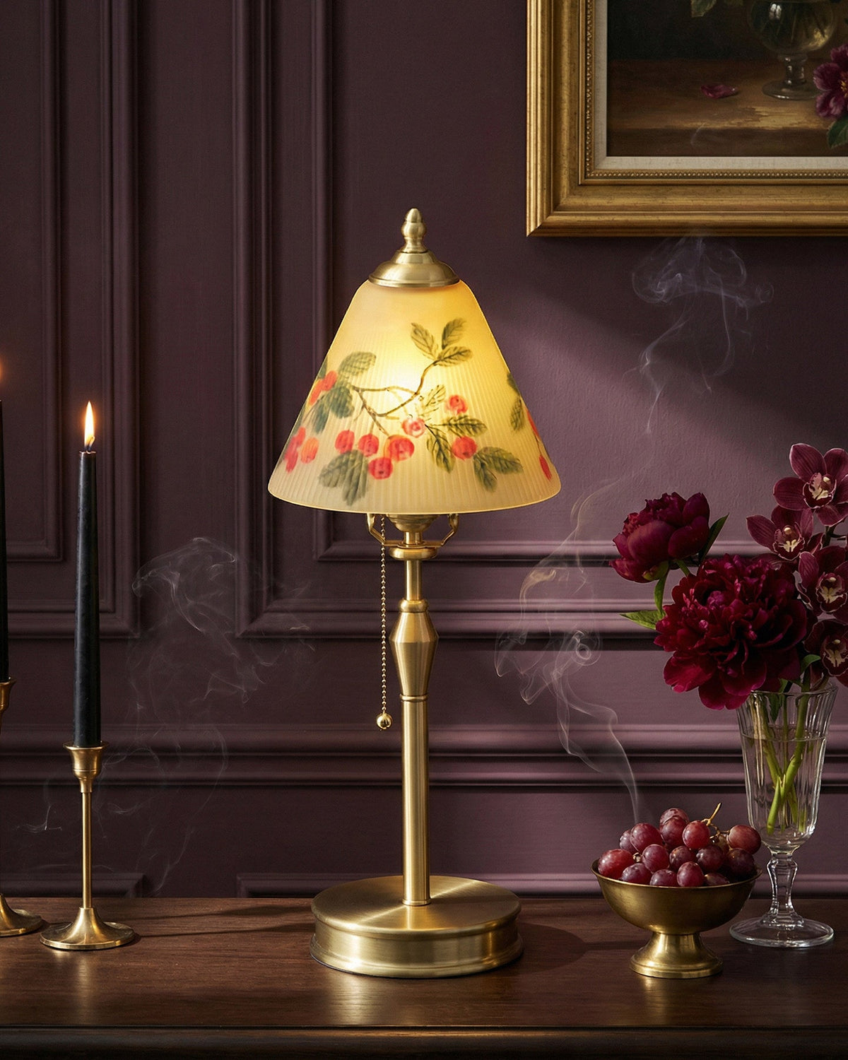 Bramelle Curated Mouth-Blown Frosted Glass Table warm illuminated room view