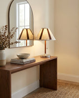 Bramwell Curated Brushed Nickel Iron Table Lamp – illuminated warm ambiance setting