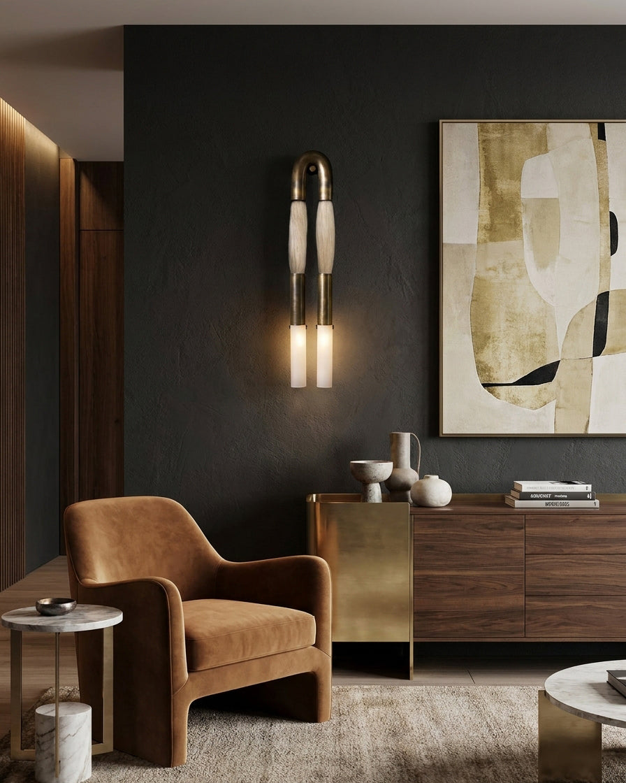 Branwick Curated Mouth-Blown Frosted Glass Wall – illuminated warm ambiance setting