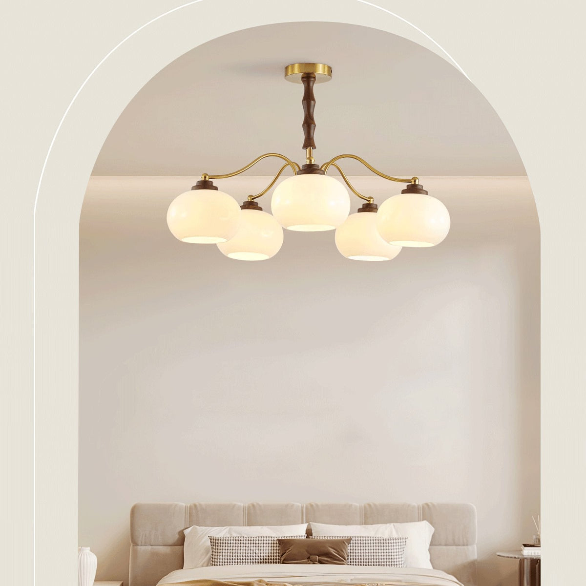 Persimmon Glass Globe Curated Mouth-Blown Froste – spatial dining room perspective
