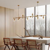 Brass Glass Globe Curated Mouth-Blown Frosted Gl warm illuminated room view