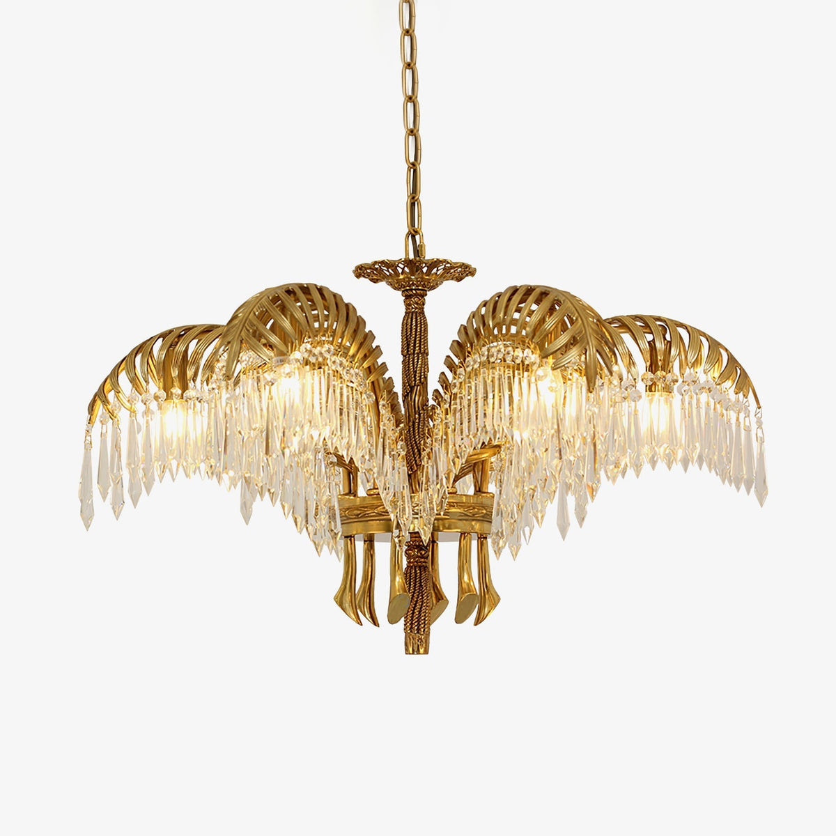 Brass Palm Leaf Crystal Curated Solid Brass Chan – Solid Brass Chandelier