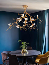 Tree Branches Flower Curated Solid Brass Chandel – full fixture elevation view