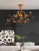 Tree Branches Flower Curated Solid Brass Chandel – side angled contour profile