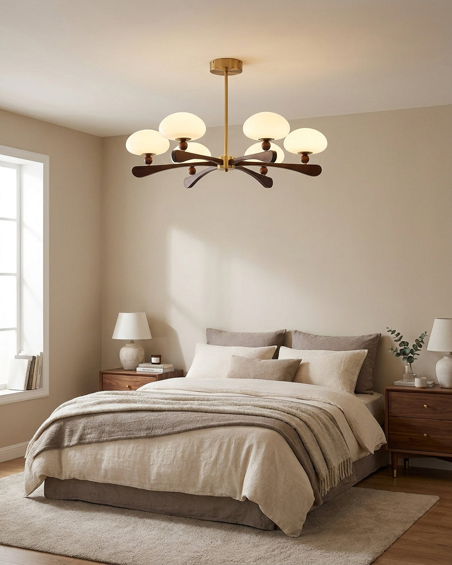 Bravelle Curated Mouth-Blown Frosted Glass Chand warm illuminated room view