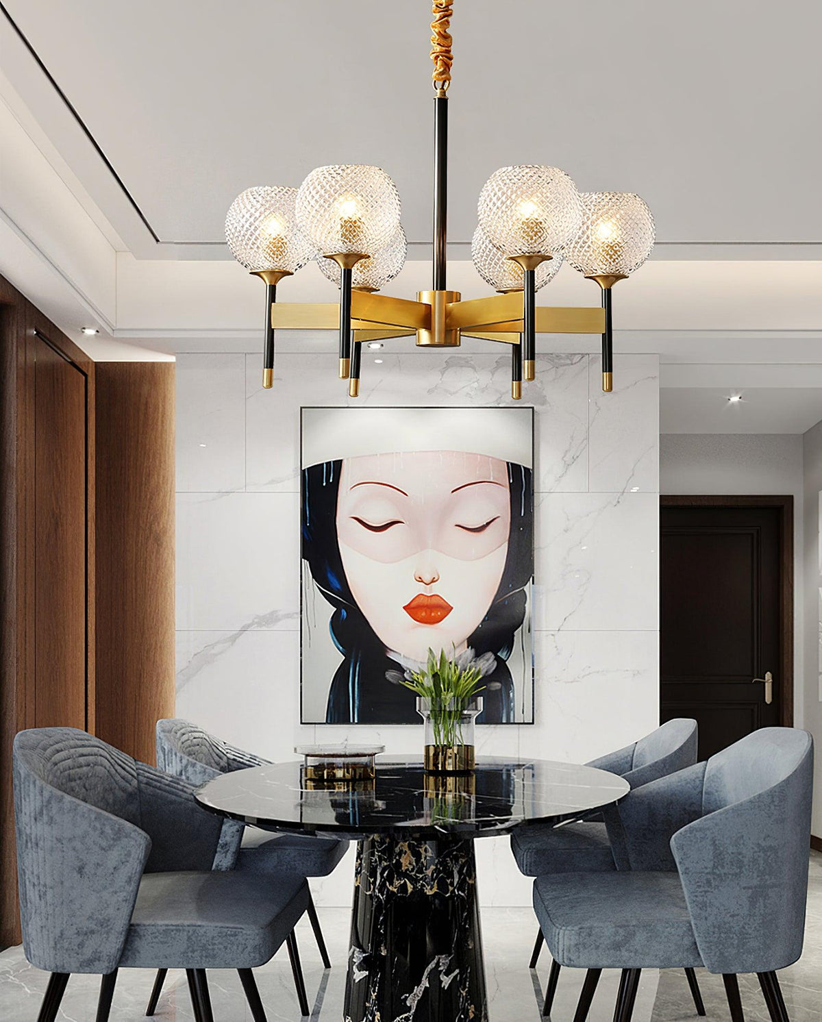 Breton Curated Mouth-Blown Frosted Glass Chandel – structural canopy joint detail