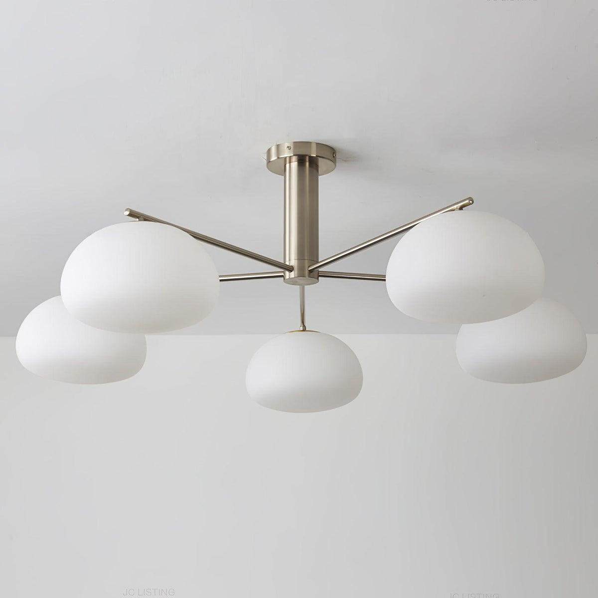 Briette Curated Mouth-Blown Frosted Glass Chande – unlit natural material contrast