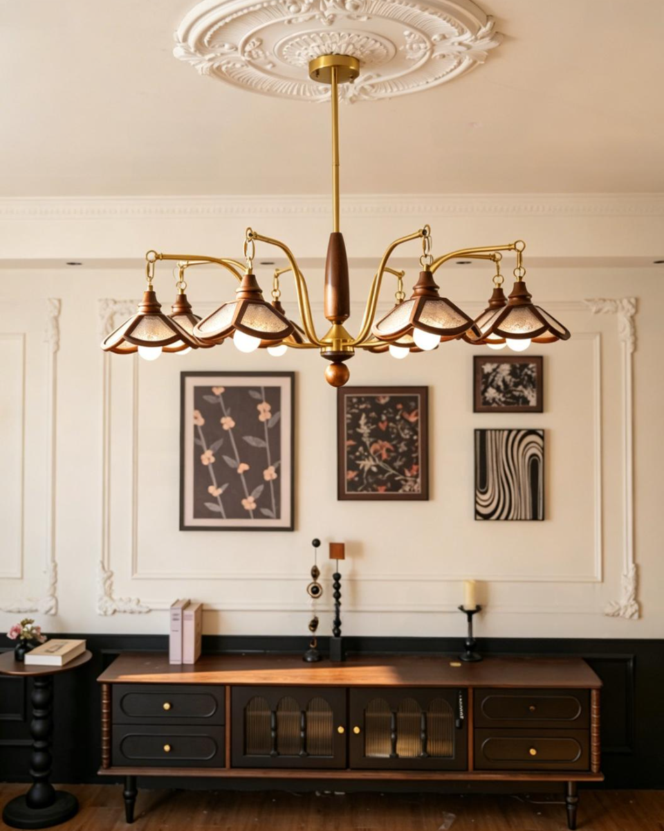 Brindlea Curated Amber Art Glass Chandelier – side angled contour profile
