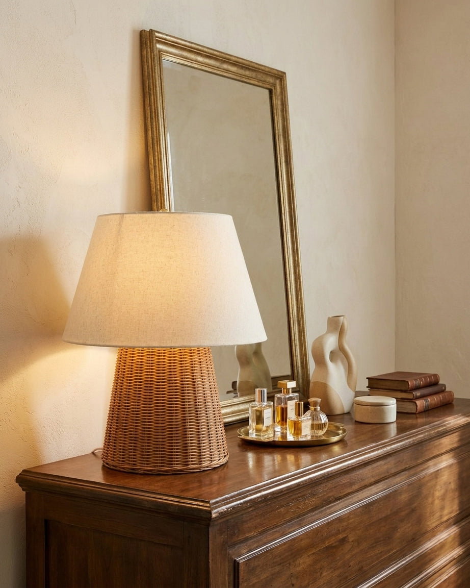Briora Woven Curated Woven Rattan Table Lamp – handcrafted surface texture