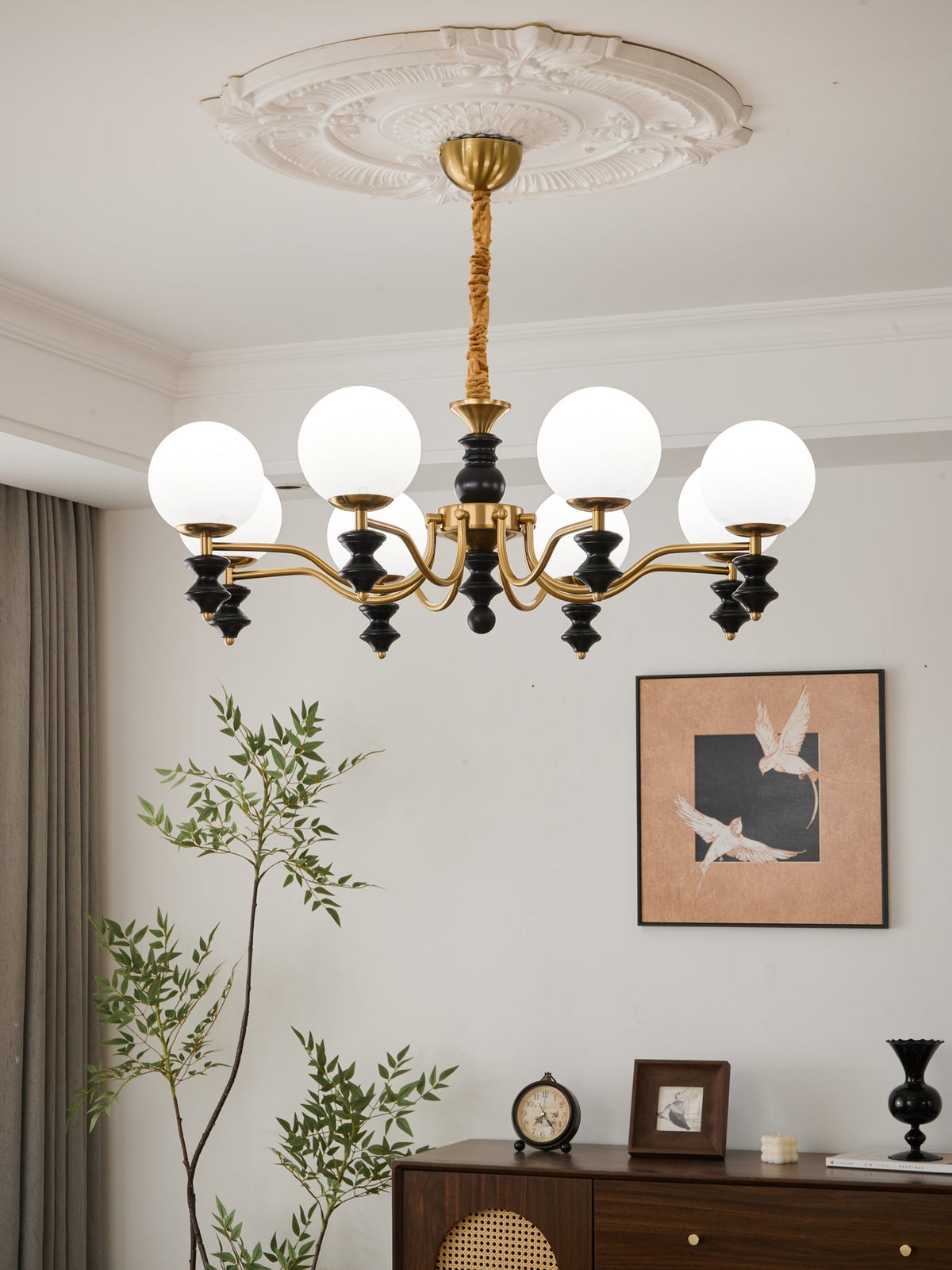 Cadence Curated Mouth-Blown Frosted Glass Chande – full fixture elevation view