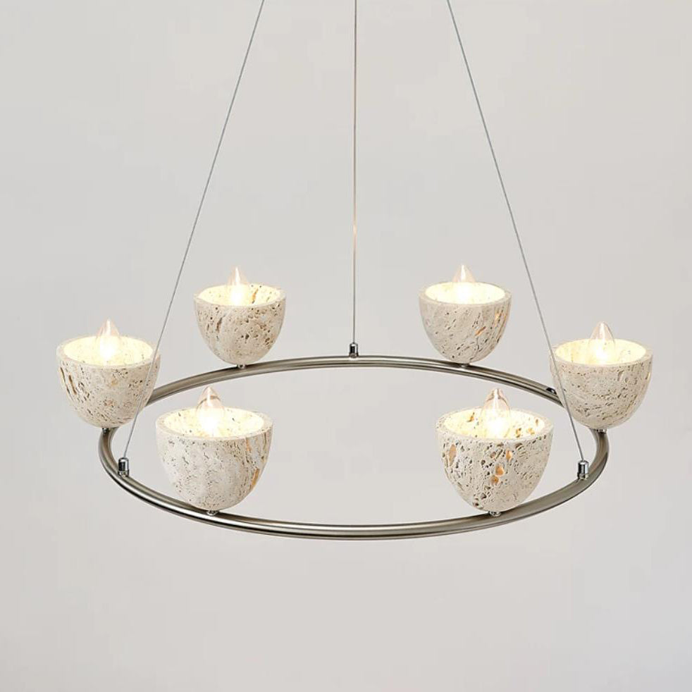Caelion Curated Yellow Travertine Chandelier – full fixture elevation view