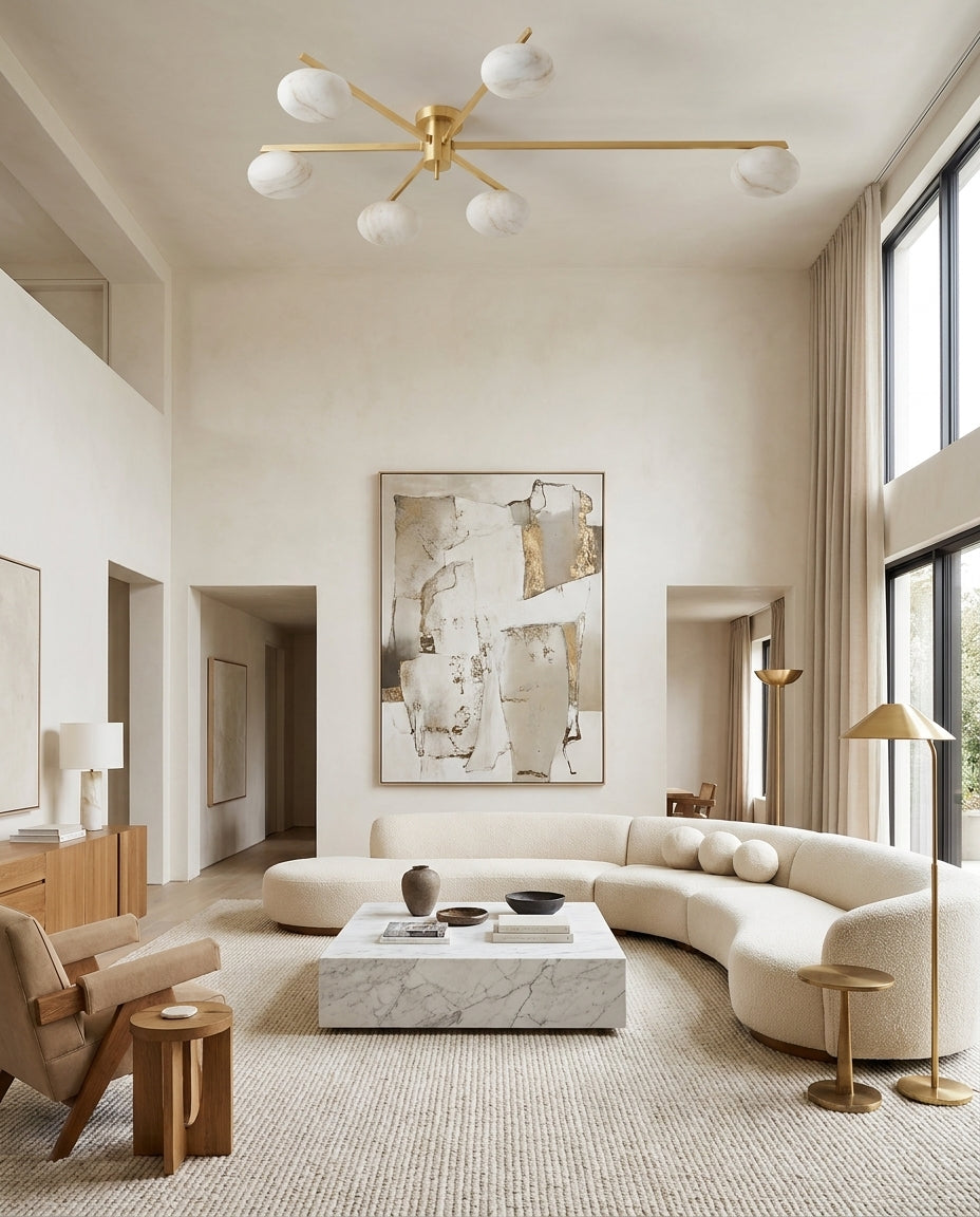 Caelvane Curated Alabaster Flush Mount Ceiling L – full fixture elevation view