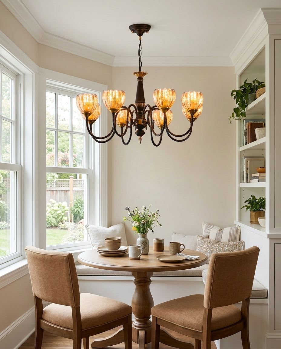 Caldorin Curated Amber Art Glass Chandelier – full fixture elevation view