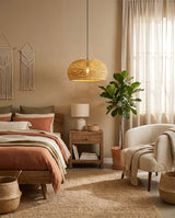 Calvessa Curated Woven Rattan Pendant Light – architectural ceiling profile
