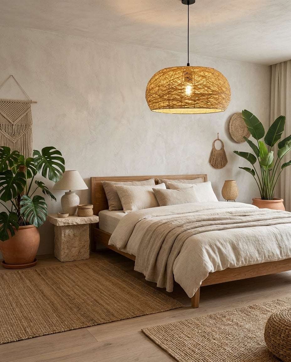 Calvessa Curated Woven Rattan Pendant Light – handcrafted surface texture